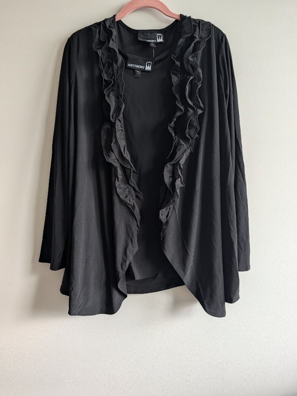 NWT Anthony Originals Slinky Black Open Front Cardigan & matching Tank Top XL